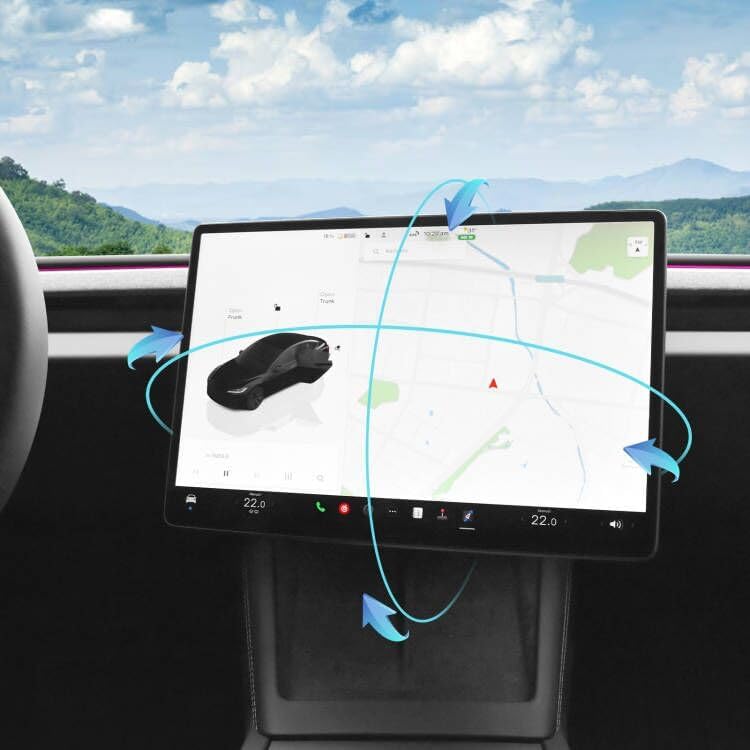 Bildschirm Schwenkhalterung für Tesla Model Y Juniper 2026 2025 & Model 3 Highland 2025 2024 Links/Rechts 30° Up/Down 15° Drehbar Vier Richtungen Aluminiumlegierung Screen Drehbare Halterung