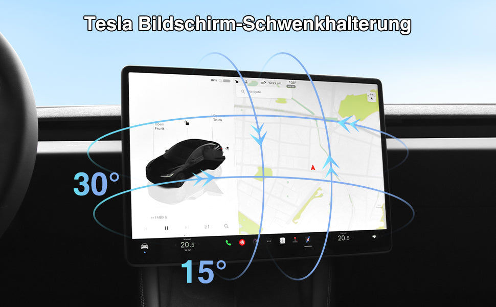 Bildschirm Schwenkhalterung für Tesla Model Y Juniper 2026 2025 & Model 3 Highland 2025 2024 Links/Rechts 30° Up/Down 15° Drehbar Vier Richtungen Aluminiumlegierung Screen Drehbare Halterung